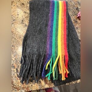 Large Gray Scarf with Rainbow Stripes